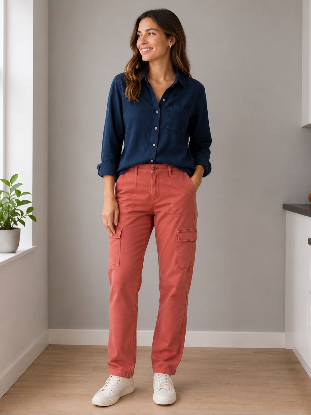 Risen Peach Blossom High-Rise Cargo Jeans Size 7/28 - Picture 5 of 10